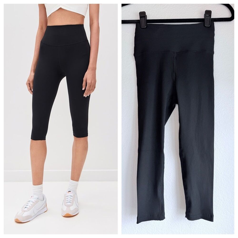 NWOT Year of Ours Women's Ribbed Capri High Waisted Leggings in Black Size Small